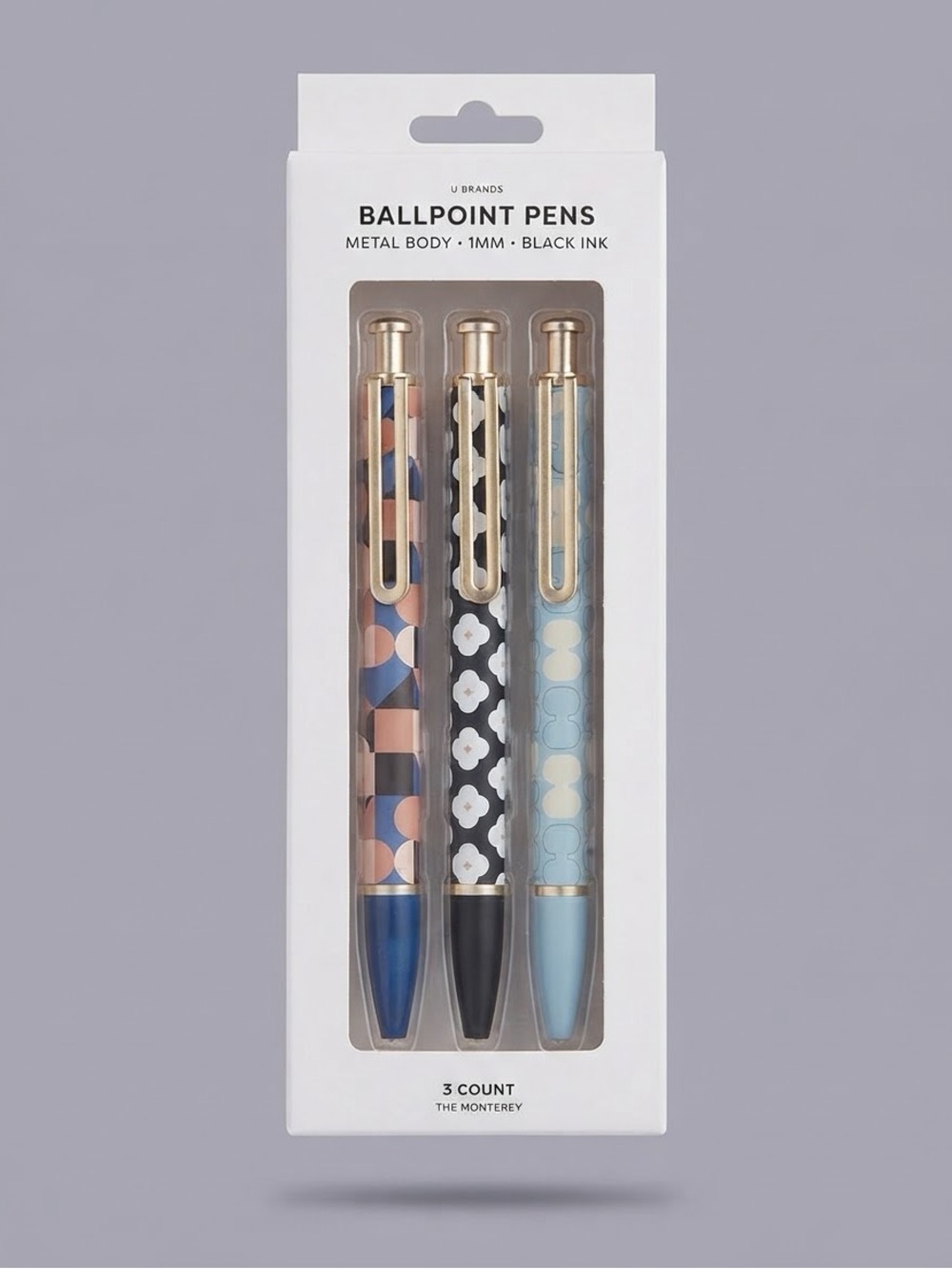 NWT U Brands The Monterey Metal Body Ballpoint Pens - 3 Pack Black Ink
